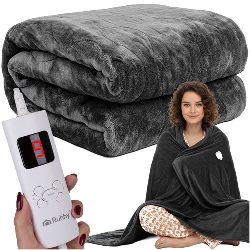 Elektrische Heizdecke 180x130 cm – Heizmatte mit 6 Stufen in Schwarz - Easy2sell - Deluxe