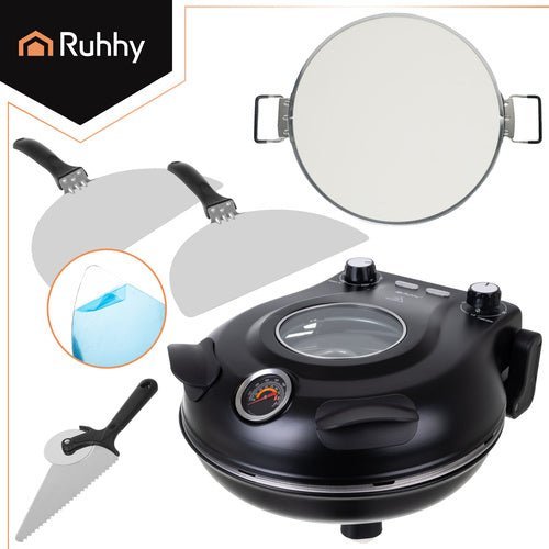 Elektrischer Pizzaofen 420°C mit Pizzastein 1200W Mini - Backofen Schwarz - Easy2sell - Deluxe