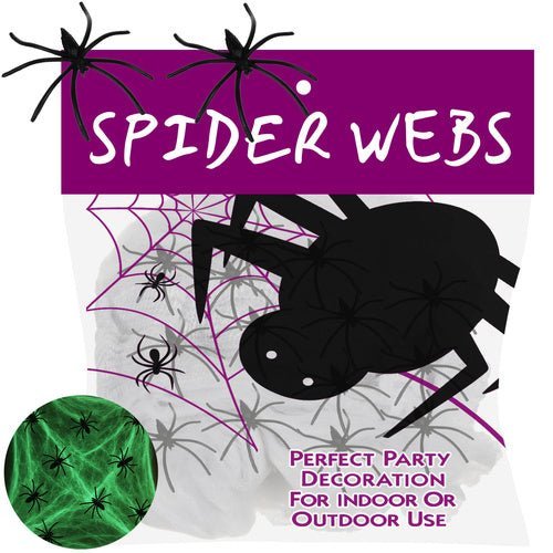 Fluoreszierendes Spinnennetz mit 20 Spinnen – Halloween Deko Set Schwarz - Easy2sell - Deluxe