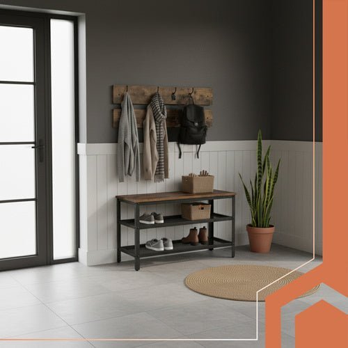 Garderobenständer mit Sitzbank und Schuhregal – Metall & Holz, Braun - Easy2sell - Deluxe