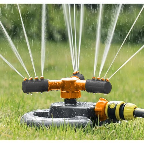 Gartenregner 360° Drehbar – 3 - Armiger Rasensprenger in Schwarz - Orange - Easy2sell - Deluxe