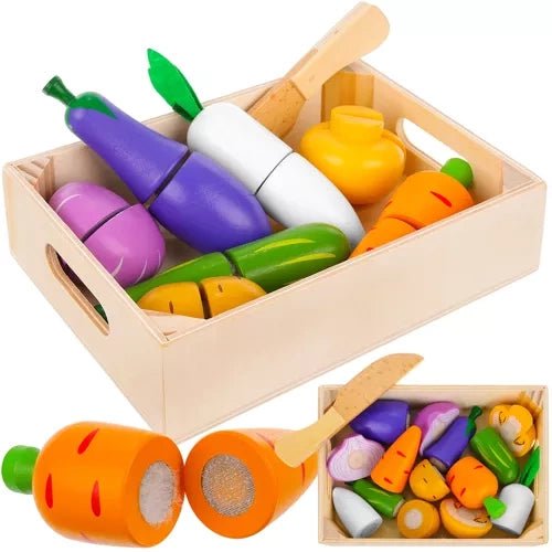 Gemüseschneideset aus Holz mit Klettverschluss – 9-teiliges Spielzeugset - Easy2sell-Deluxe