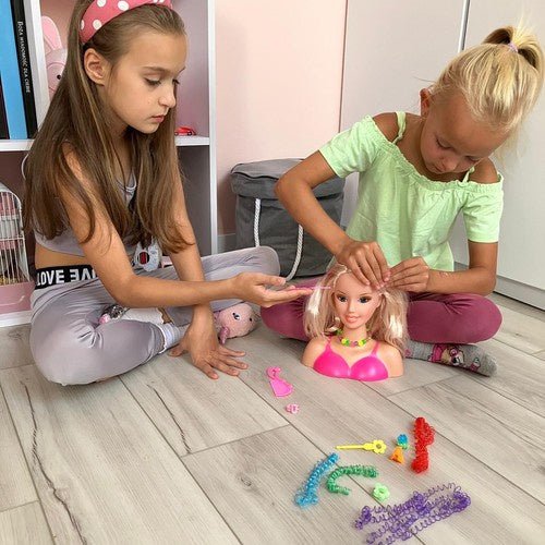 Haarstyling - Kopf Set für Kinder – Frisierkopf mit 8 bunten Accessoires - Easy2sell - Deluxe