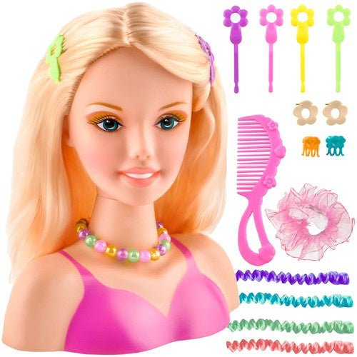Haarstyling - Kopf Set für Kinder – Frisierkopf mit 8 bunten Accessoires - Easy2sell - Deluxe