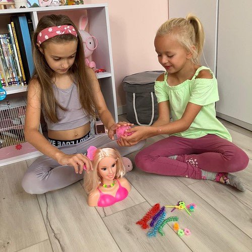 Haarstyling - Kopf Set für Kinder – Frisierkopf mit 8 bunten Accessoires - Easy2sell - Deluxe
