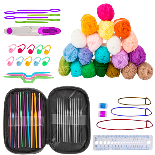 Häkelset für Anfänger – 69 - teiliges Set mit Etui, Garn und Nadeln - Easy2sell - Deluxe