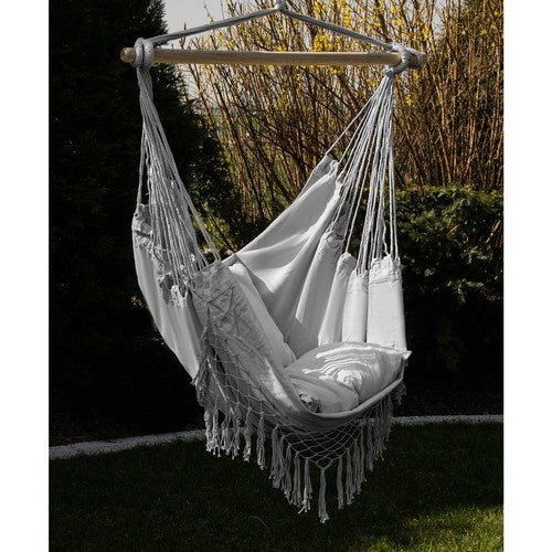 Hängesessel mit 2 Kissen – Brasilianischer Hängestuhl aus Baumwolle, Grau - Easy2sell - Deluxe