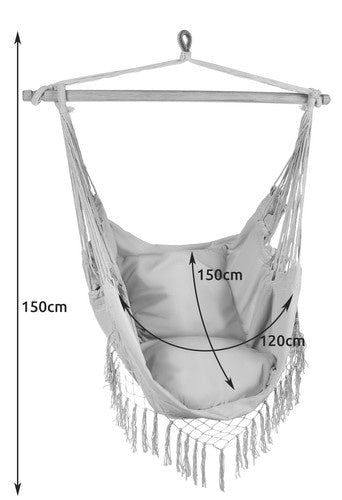 Hängesessel mit 2 Kissen – Brasilianischer Hängestuhl aus Baumwolle, Grau - Easy2sell - Deluxe