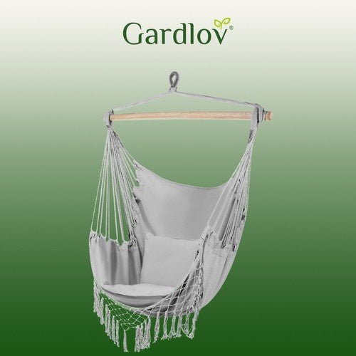 Hängesessel mit 2 Kissen – Brasilianischer Hängestuhl aus Baumwolle, Grau - Easy2sell - Deluxe