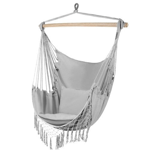 Hängesessel mit 2 Kissen – Brasilianischer Hängestuhl aus Baumwolle, Grau - Easy2sell - Deluxe