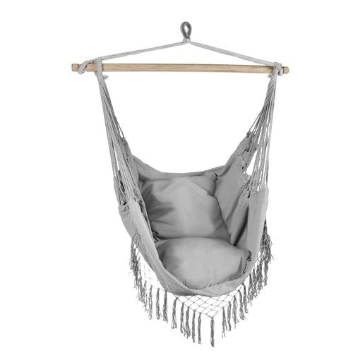 Hängesessel mit 2 Kissen – Brasilianischer Hängestuhl aus Baumwolle, Grau - Easy2sell - Deluxe