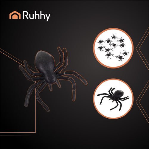 Halloween Spinnen Deko – 10er Set Realistische Kunststoffspinnen Schwarz - Easy2sell - Deluxe