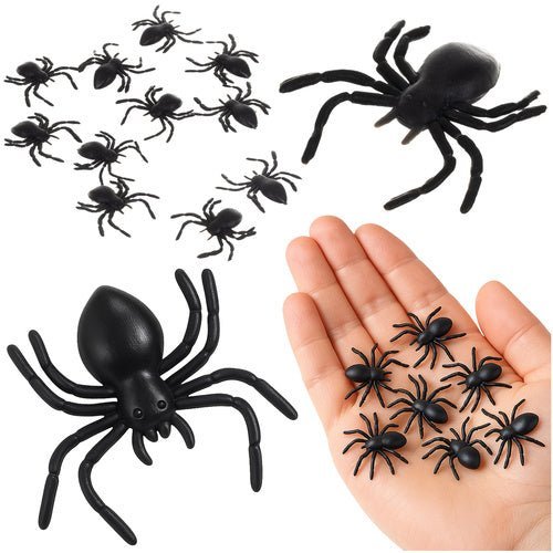 Halloween Spinnen Deko – 10er Set Realistische Kunststoffspinnen Schwarz - Easy2sell - Deluxe