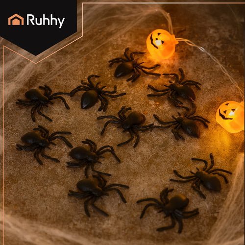 Halloween Spinnen Deko – 10er Set Realistische Kunststoffspinnen Schwarz - Easy2sell - Deluxe