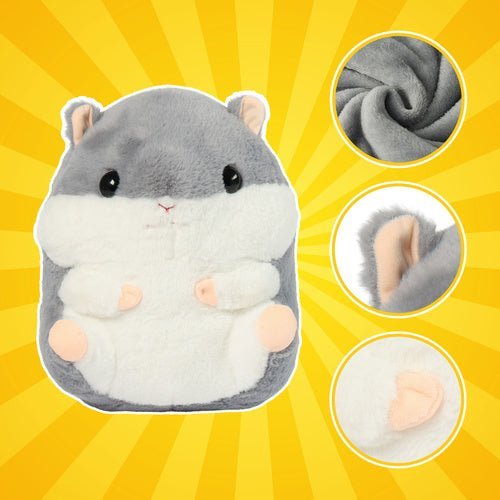 Hamster Kuscheltier 3 - in - 1 mit Decke 105x200cm und Kissen, Grau, Plüsch - Easy2sell - Deluxe