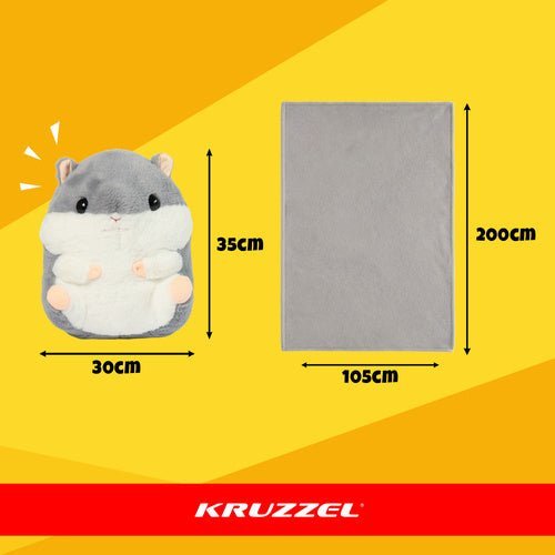 Hamster Kuscheltier 3 - in - 1 mit Decke 105x200cm und Kissen, Grau, Plüsch - Easy2sell - Deluxe