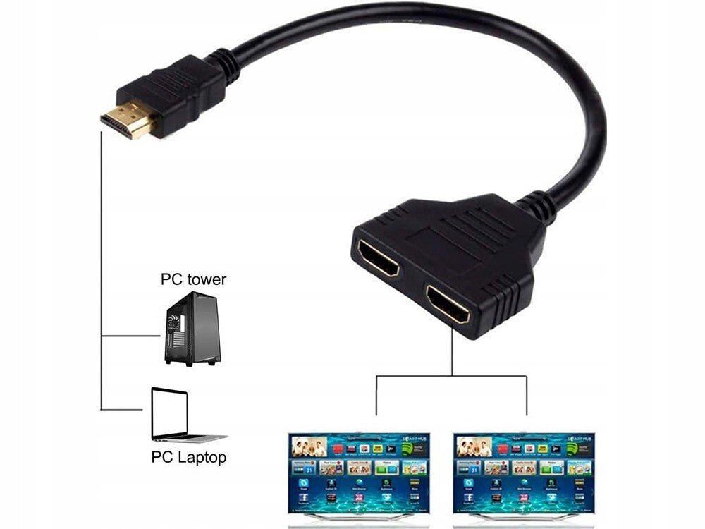 HDMI Splitter Verteiler 2 in 1 Adapter Konverter Hub Kabel PC TV HDMI Wandler - Easy2sell - Deluxe