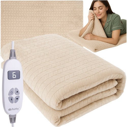 Heizdecke 180x130 cm Beige – Heizmatte mit Fernbedienung und 10 Stufen - Easy2sell - Deluxe