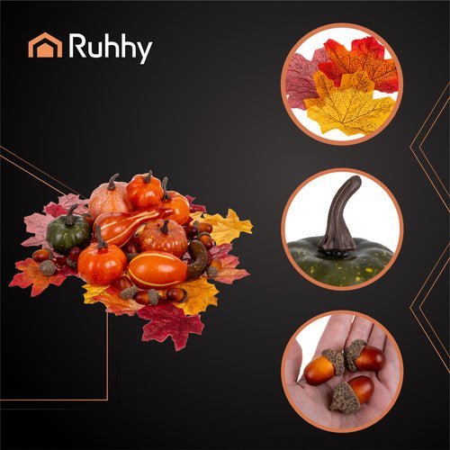 Herbstdeko Set 50 Stück – Kürbisse Eicheln Blätter für Tischdeko Mehrfarbig - Easy2sell - Deluxe