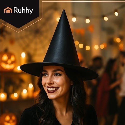 Hexenhut Schwarz mit breiter Krempe – Klassischer Hut für Halloween - Easy2sell - Deluxe