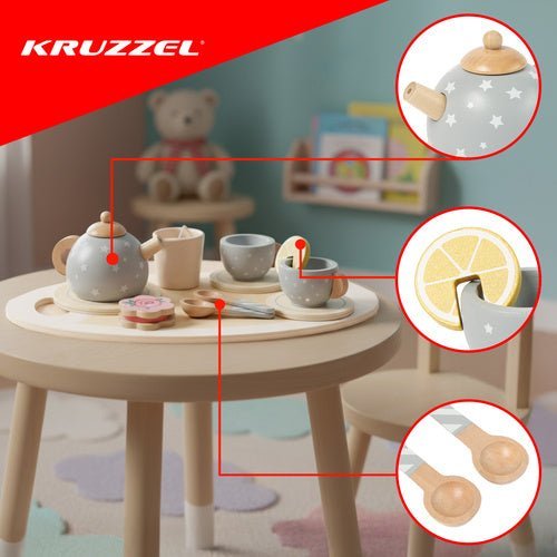 Holz - Teeservice für Kinder – 14 - teiliges Spielset aus Holz in Grau - Easy2sell - Deluxe