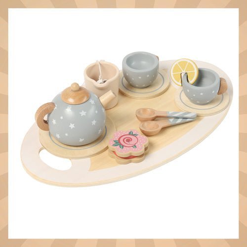 Holz - Teeservice für Kinder – 14 - teiliges Spielset aus Holz in Grau - Easy2sell - Deluxe