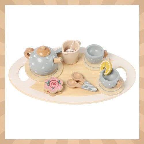 Holz - Teeservice für Kinder – 14 - teiliges Spielset aus Holz in Grau - Easy2sell - Deluxe