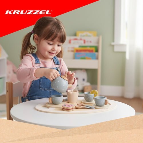 Holz - Teeservice für Kinder – 14 - teiliges Spielset aus Holz in Grau - Easy2sell - Deluxe