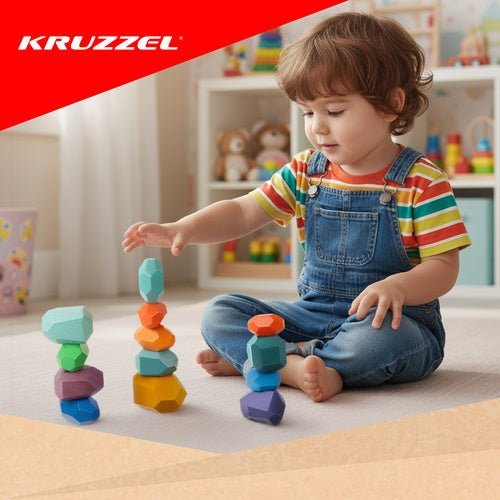 Holzbausteine Set für Kinder – 16 Bunte Bauklötze aus Holz zum Spielen - Easy2sell - Deluxe