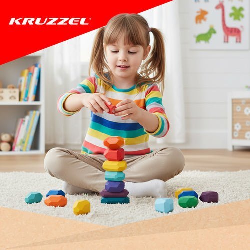 Holzbausteine Set für Kinder – 16 Bunte Bauklötze aus Holz zum Spielen - Easy2sell - Deluxe