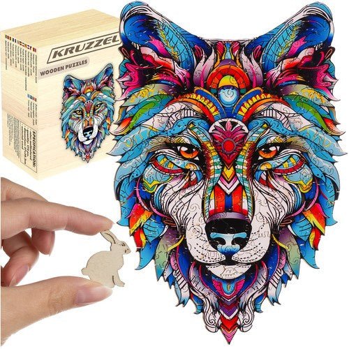 Holzpuzzle Wolf 170 Teile – Buntes Tierpuzzle aus Holz für Deko & Kinder - Easy2sell - Deluxe