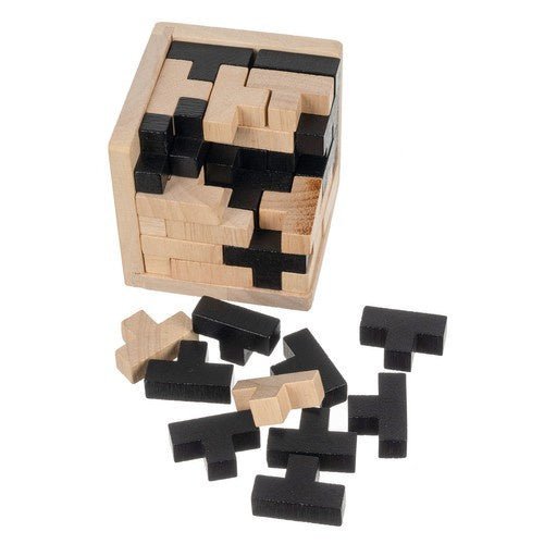 Holzstapelwürfel Puzzle – 3D Logikspiel aus Holz mit 52 T - Blöcken - Easy2sell - Deluxe