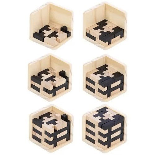 Holzstapelwürfel Puzzle – 3D Logikspiel aus Holz mit 52 T - Blöcken - Easy2sell - Deluxe