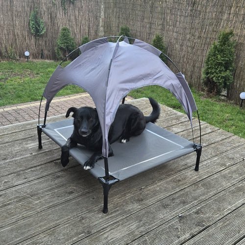 Hundebett XXL mit Dach – Outdoor Hundehochbett, Graphitgrau, 90x90 cm - Easy2sell - Deluxe