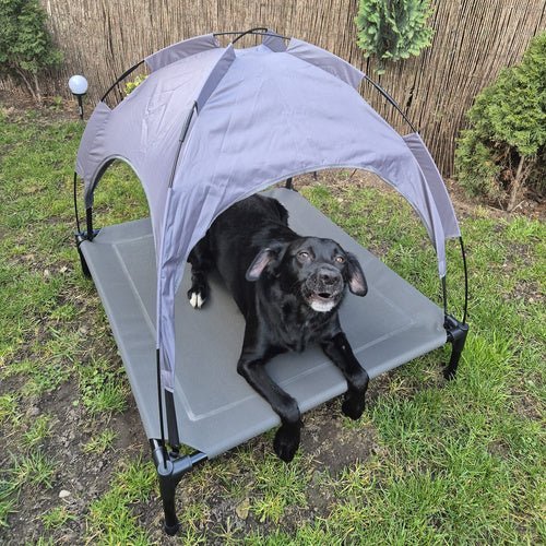 Hundebett XXL mit Dach – Outdoor Hundehochbett, Graphitgrau, 90x90 cm - Easy2sell - Deluxe