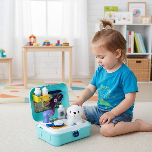 Hundepflegeset Spielzeug im Rucksack – 9 - teiliges Set mit Plüschhund - Easy2sell - Deluxe