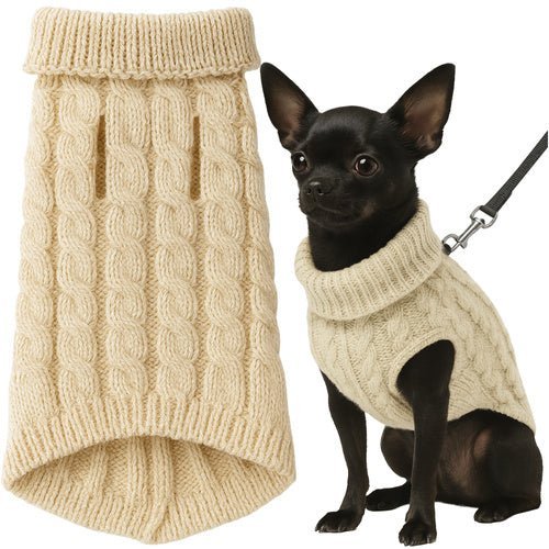 Hundepullover Strick für kleine Hunde & Katzen, Größe S, Beige, Warm - Easy2sell - Deluxe
