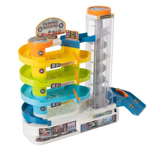 Interaktive Parkgarage mit 5 Ebenen – Spielzeug Parkhaus mit 6 Autos - Easy2sell - Deluxe
