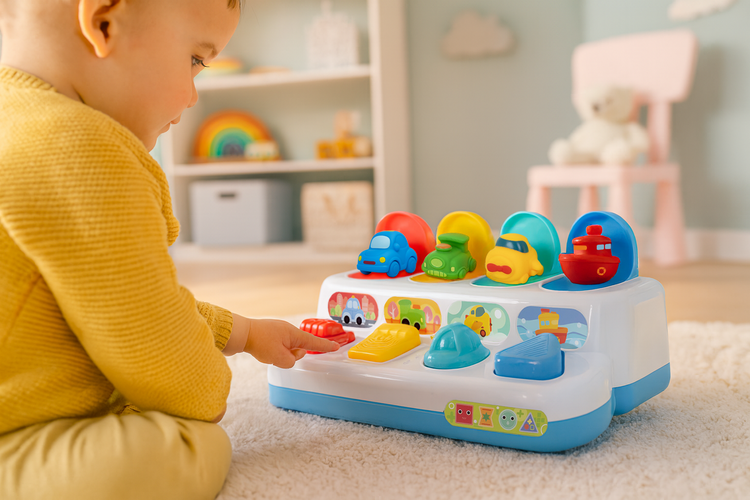 Interaktives Pop - Up Spielzeug – 4 Hüpffahrzeuge für Kinder ab 18 Monaten - Easy2sell - Deluxe
