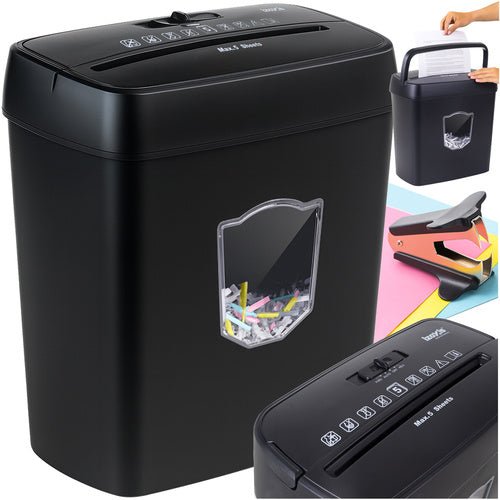 Aktenvernichter Papier CDs A4 P-4 5 Blatt 12,5 L 4x40 mm Rücklauf Auto Schwarz