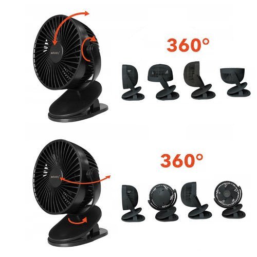 Kabelloser Clipventilator mit 360° - Drehung, schwarz - Easy2sell - Deluxe
