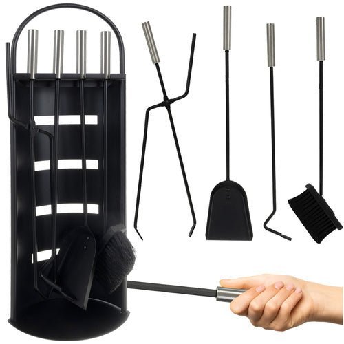 Kaminbesteck 5 - in - 1 Set aus Stahl mit Ständer Schaufel Besen Zange - Easy2sell - Deluxe