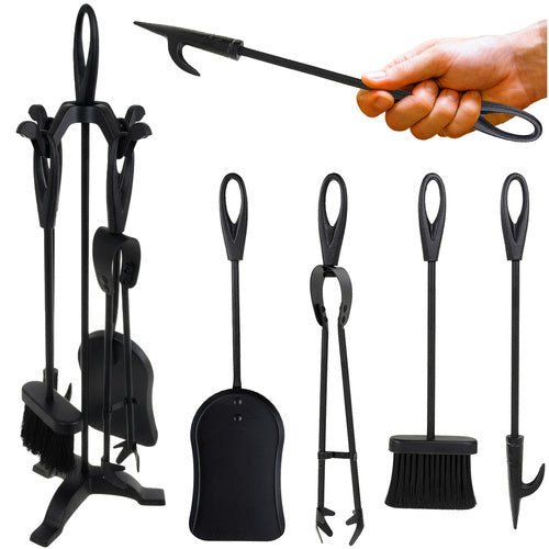 Kaminbesteck Set 4 - teilig – Kaminzubehör aus Edelstahl in Schwarz Matt - Easy2sell - Deluxe