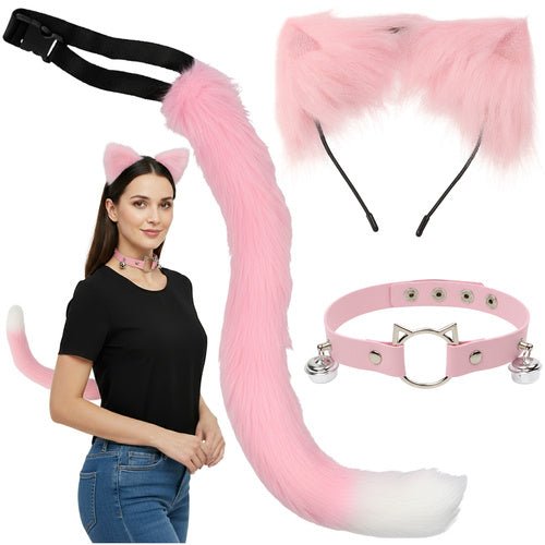 Katzenkostüm und Fuchskostüm Set – 3 - teiliges Verkleidung Set in Rosa - Easy2sell - Deluxe