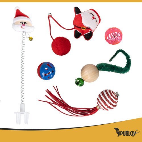 Katzenspielzeug Set 6 - teilig – Weihnachtsstrumpf mit Bällen und Federn - Easy2sell - Deluxe