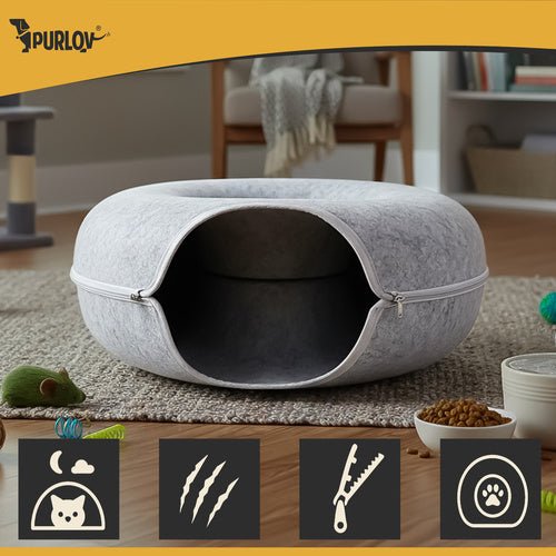 Katzentunnel mit Anti - Stress - Donut - Design in Grau - Easy2sell - Deluxe