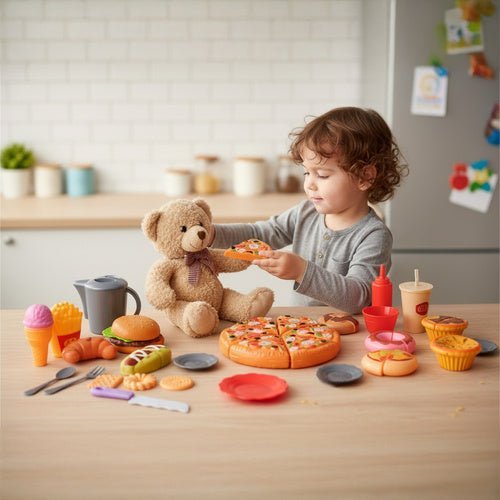 Kinder - Kochset mit Klett - Pizza und Fast - Food - Spielzeug – 42 - teilig - Easy2sell - Deluxe
