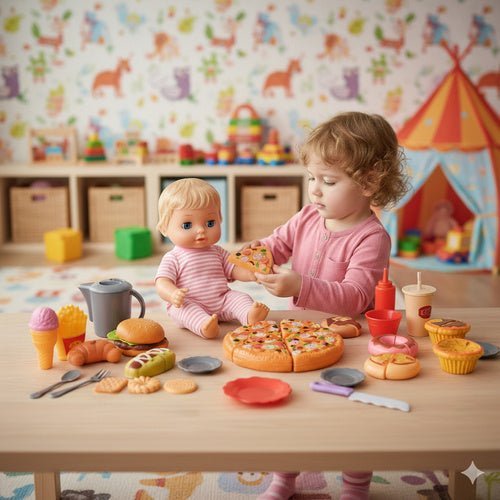 Kinder - Kochset mit Klett - Pizza und Fast - Food - Spielzeug – 42 - teilig - Easy2sell - Deluxe