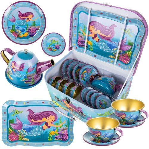 Kinder - Teeservice Meerjungfrau – 9 - teiliges Metall - Spielzeugset, Pastell - Easy2sell - Deluxe
