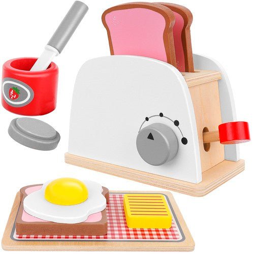 Kinder Toaster Set aus Holz – 8 - teiliges Frühstücksset Spielzeug Mehrfarbig - Easy2sell - Deluxe